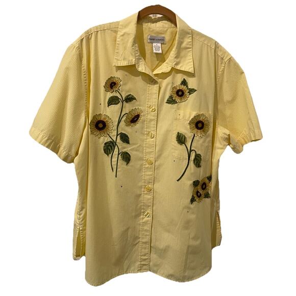 Draper's & Damon's Tops - Drapers And Damons Plus 1X Women's Yellow & White Check Blouse-Sunflowers